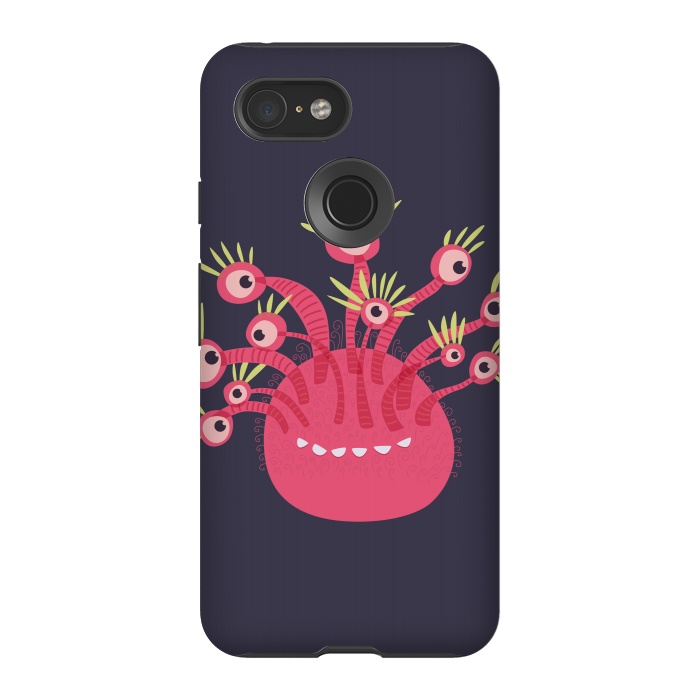 Pixel 3 StrongFit Funny Pink Monster With Eleven Eyes by Boriana Giormova