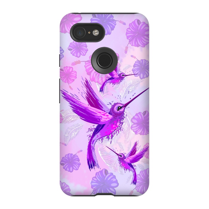 Pixel 3 StrongFit Hummingbird Spirit Purple Watercolor  by BluedarkArt