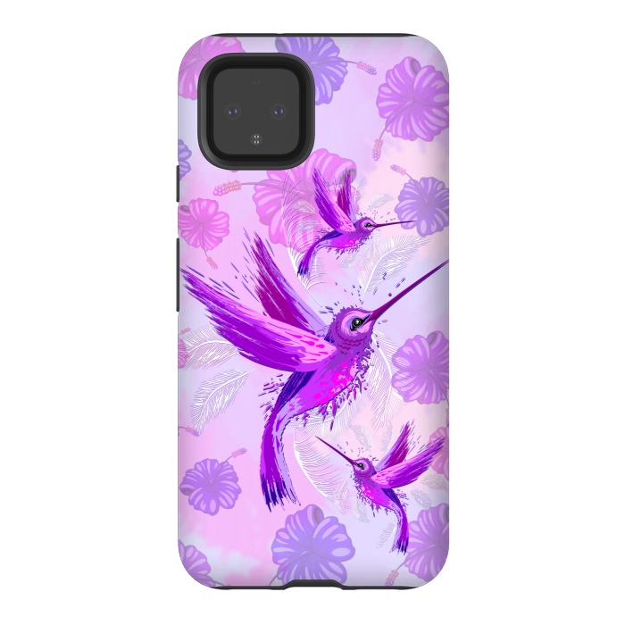 Pixel 4 StrongFit Hummingbird Spirit Purple Watercolor  by BluedarkArt