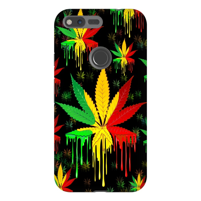 Pixel XL StrongFit Marijuana Leaf Rasta Colors Dripping Paint by BluedarkArt