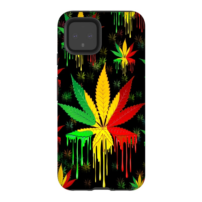 Pixel 4 StrongFit Marijuana Leaf Rasta Colors Dripping Paint by BluedarkArt