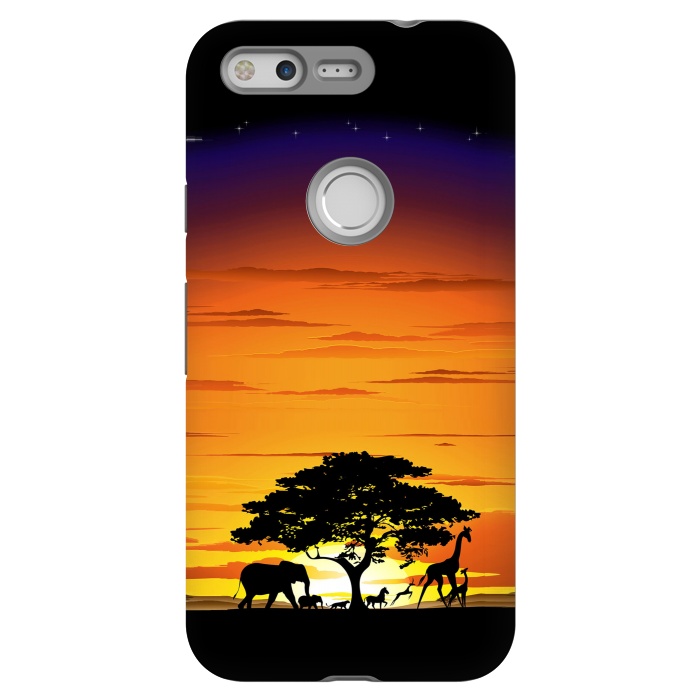 Pixel StrongFit Wild Animals on African Savanna Sunset  by BluedarkArt