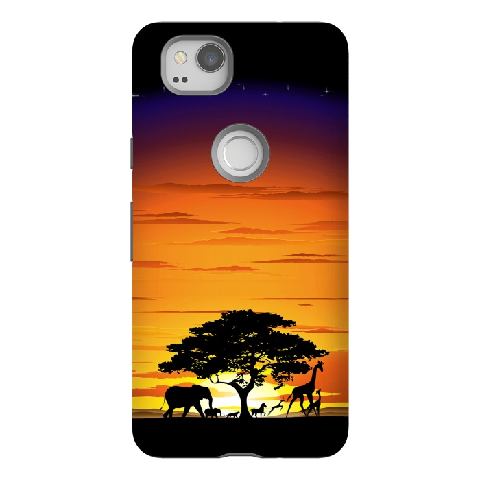 Pixel 2 StrongFit Wild Animals on African Savanna Sunset  by BluedarkArt