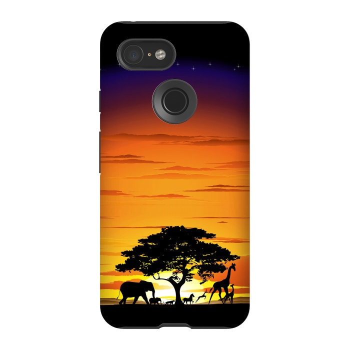 Pixel 3 StrongFit Wild Animals on African Savanna Sunset  by BluedarkArt