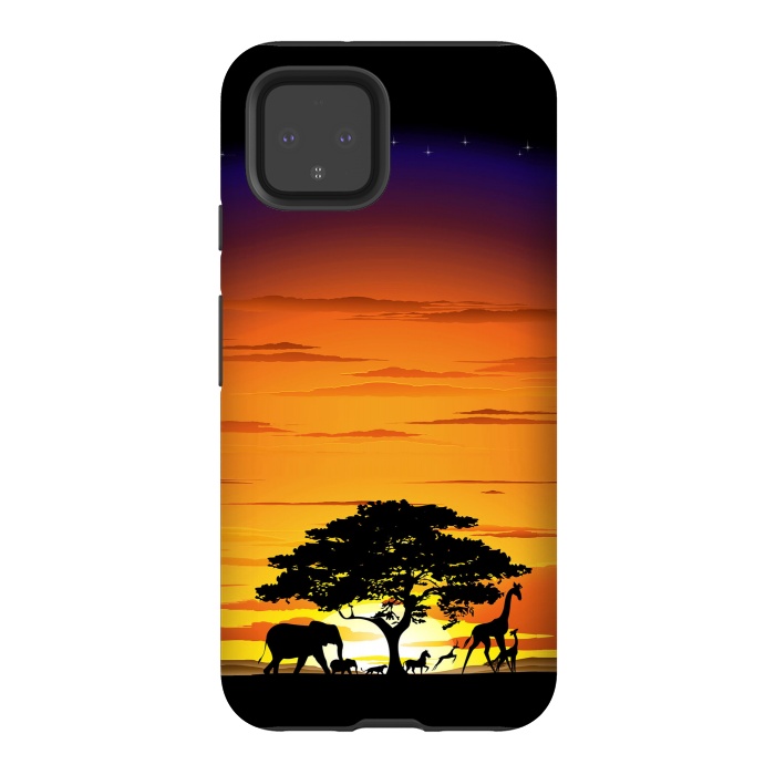 Pixel 4 StrongFit Wild Animals on African Savanna Sunset  by BluedarkArt