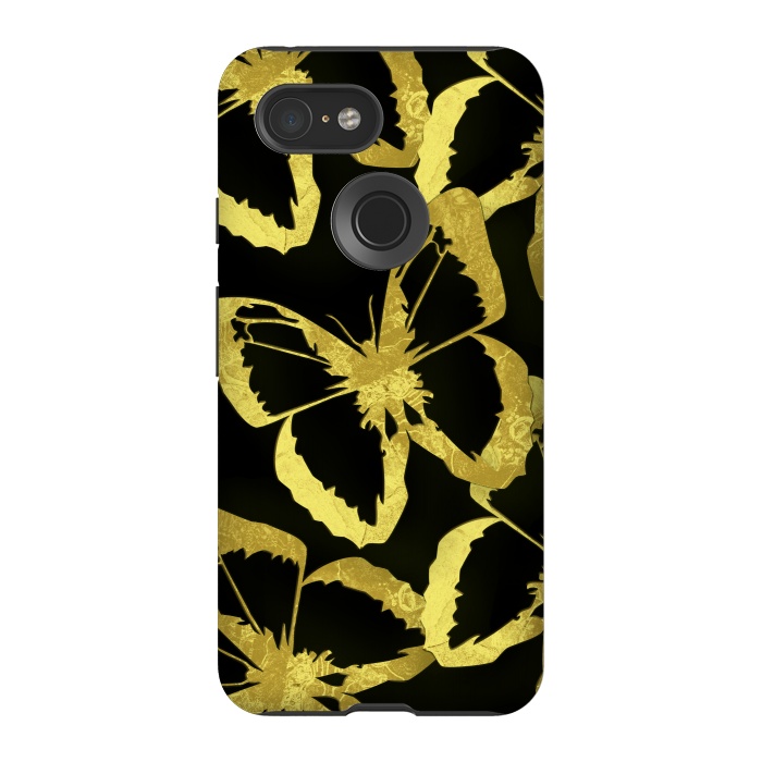 Pixel 3 StrongFit Black and Gold Butterflies by Alemi
