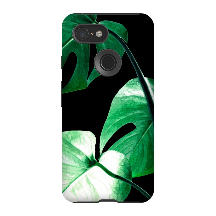 Pixel 3 StrongFit Green Monstera Leaves by Alemi