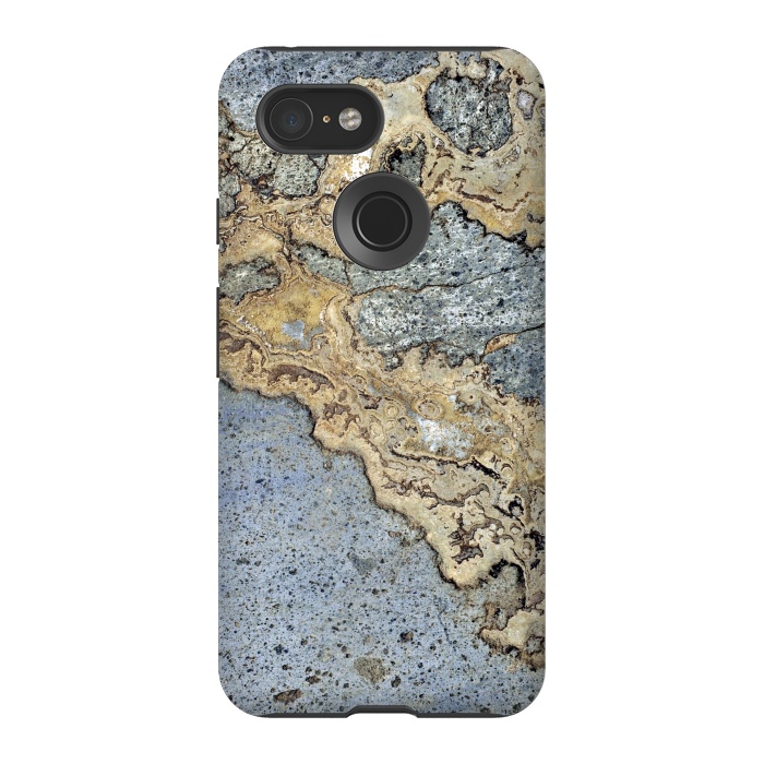 Pixel 3 StrongFit Blue and Gold Marble by Alemi