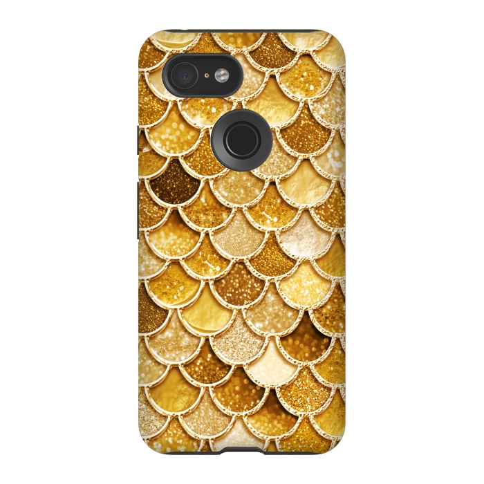 Pixel 3 StrongFit Faux Gold Glitter Mermaid Scales by  Utart