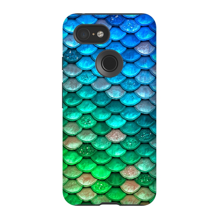 Pixel 3 StrongFit Green & Blue Glitter Mermaid Scales by  Utart