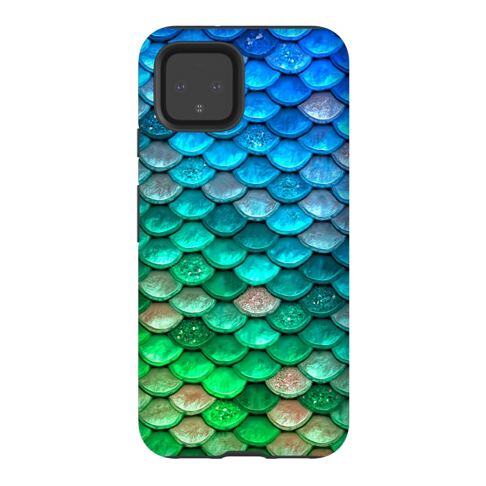 Pixel 4 StrongFit Green & Blue Glitter Mermaid Scales by  Utart