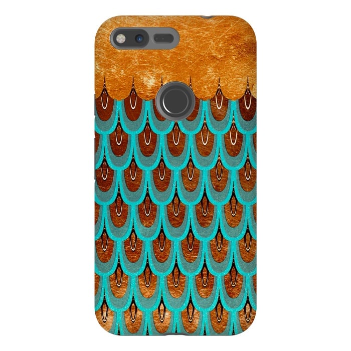 Pixel XL StrongFit Copper & Teal Gold Mermaid Scales by  Utart