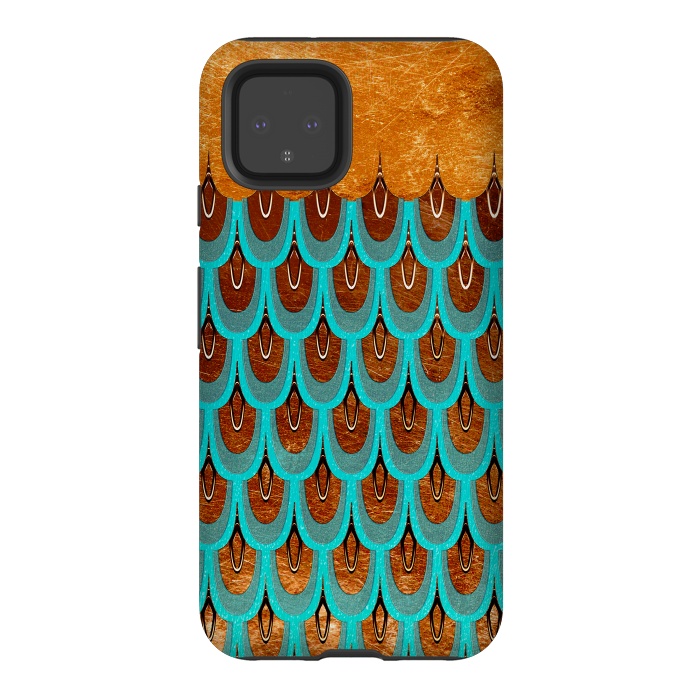 Pixel 4 StrongFit Copper & Teal Gold Mermaid Scales by  Utart