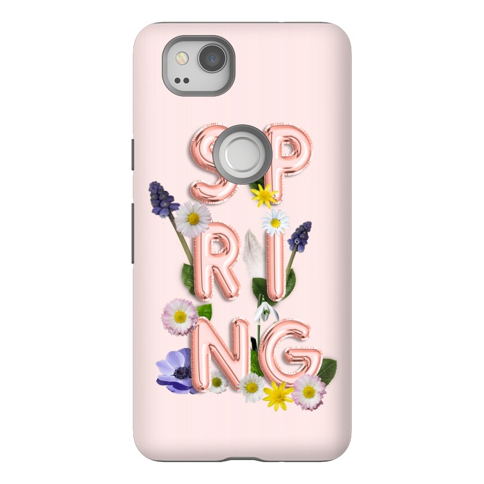 Pixel 2 StrongFit SPRING - Flower Shiny Rose Gold Girly Flower Typography  by  Utart