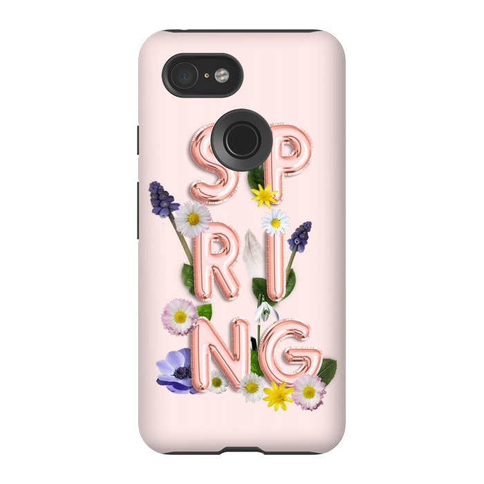 Pixel 3 StrongFit SPRING - Flower Shiny Rose Gold Girly Flower Typography  by  Utart