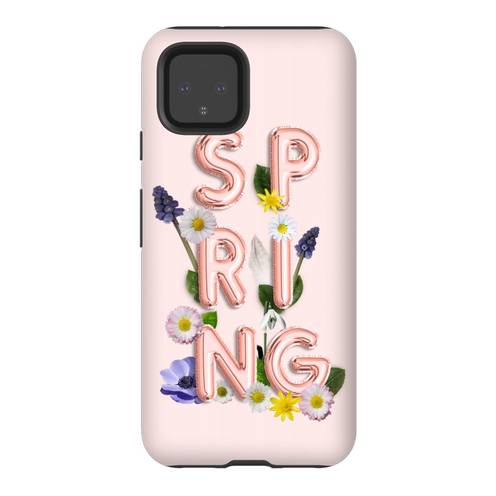 Pixel 4 StrongFit SPRING - Flower Shiny Rose Gold Girly Flower Typography  by  Utart