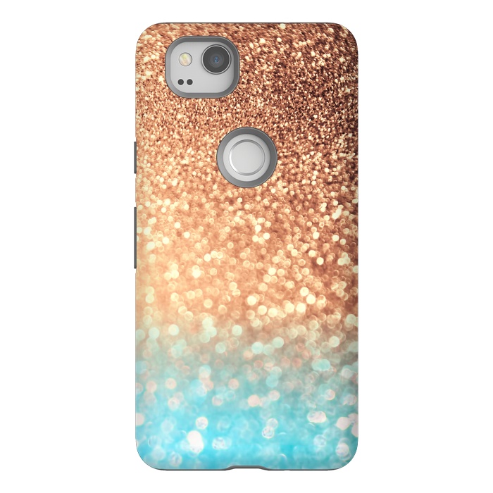 Pixel 2 StrongFit Mermaid Blue and Rose Gold Blush Glitter by  Utart