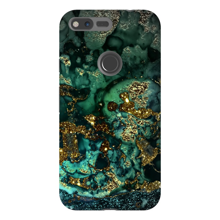 Pixel XL StrongFit Indigo Green and Gold Glitter Ink Marble by  Utart