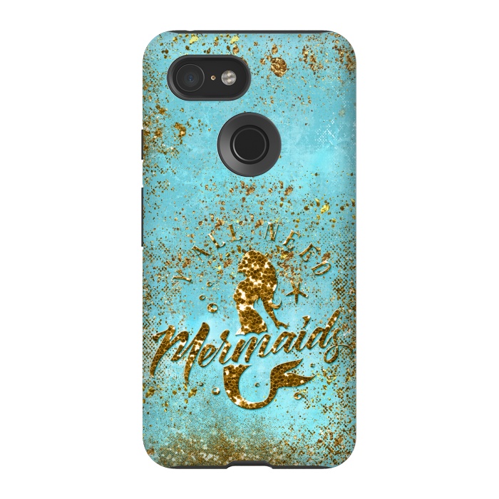 Pixel 3 StrongFit We all need mermaids - Teal and Gold Glitter Typography  by  Utart