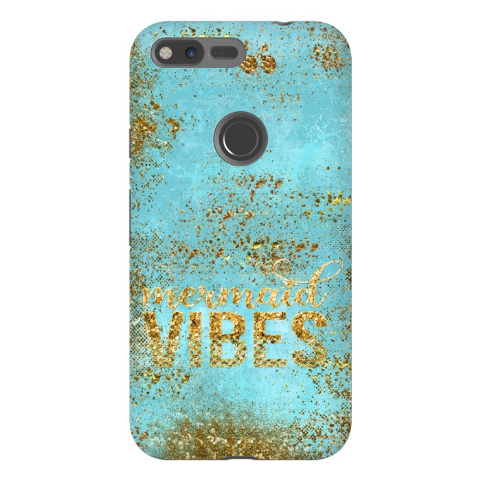 Pixel XL StrongFit Mermaid Vibes - Teal & Gold Glitter Typography by  Utart