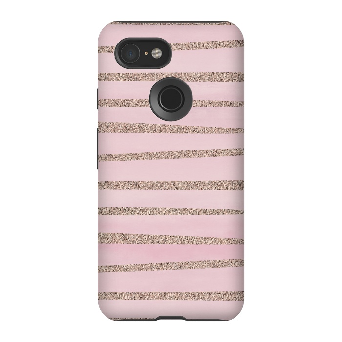 Pixel 3 StrongFit Rose Gold Glitter Stripes 2 by Andrea Haase