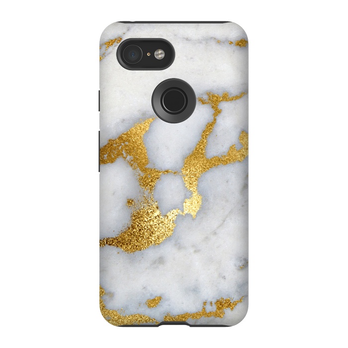 Pixel 3 StrongFit Marble with Gold Metal Foil Veins by  Utart