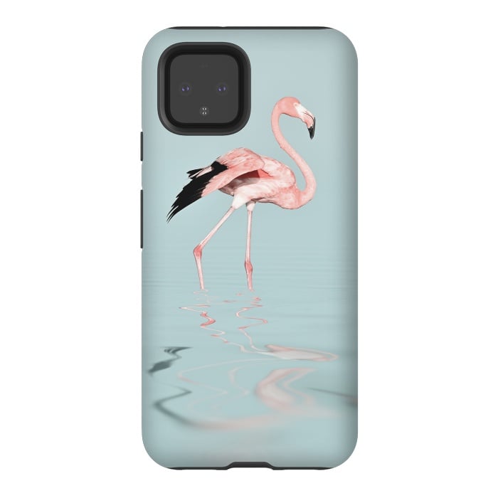 Pixel 4 StrongFit Flamingo On Turquoise Waters by Andrea Haase