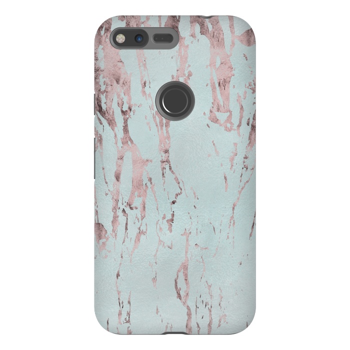 Pixel XL StrongFit Rose Gold Marble Fragments On Teal 2 by Andrea Haase