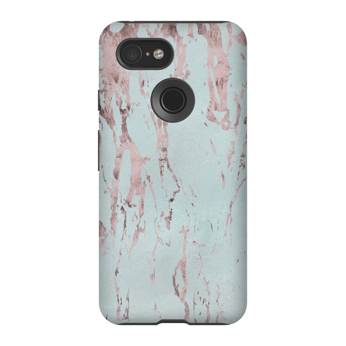 Pixel 3 StrongFit Rose Gold Marble Fragments On Teal 2 by Andrea Haase