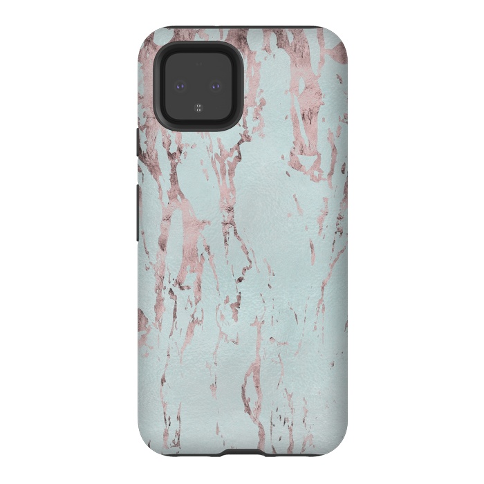 Pixel 4 StrongFit Rose Gold Marble Fragments On Teal 2 by Andrea Haase