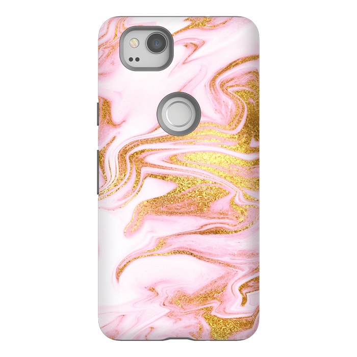 Pixel 2 StrongFit Pink and gold Fluid Marble by  Utart