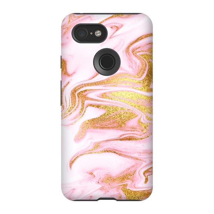 Pixel 3 StrongFit Pink and gold Fluid Marble by  Utart