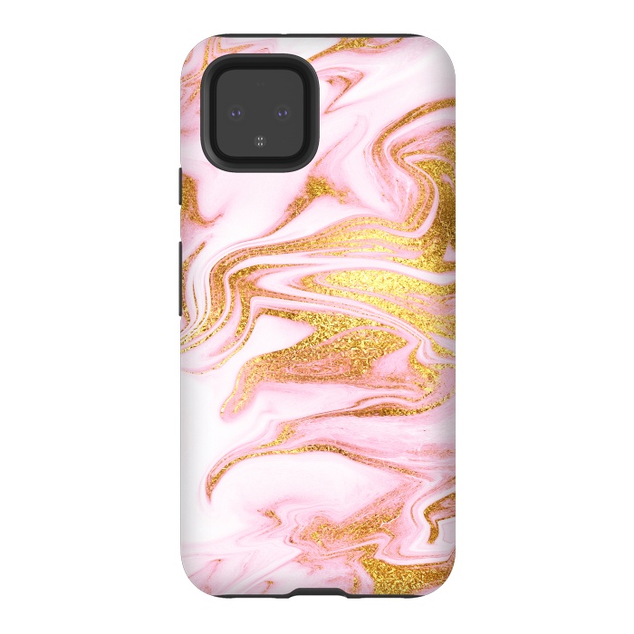 Pixel 4 StrongFit Pink and gold Fluid Marble by  Utart