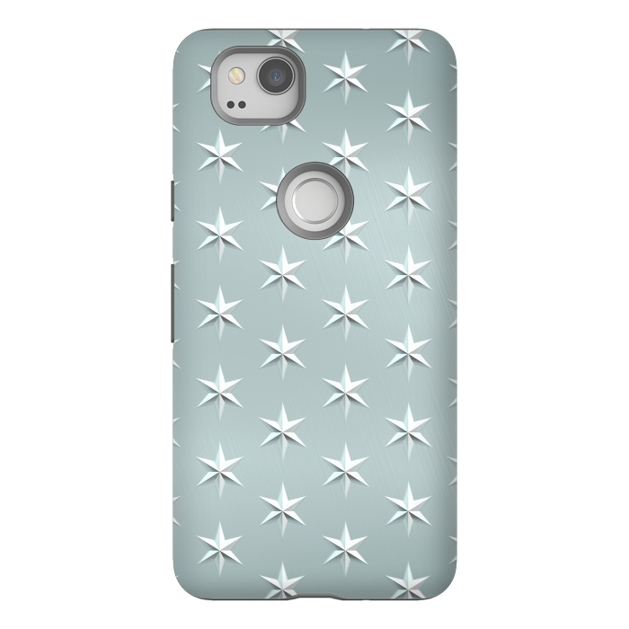 Pixel 2 StrongFit Silver Stars On Teal Metal by Andrea Haase