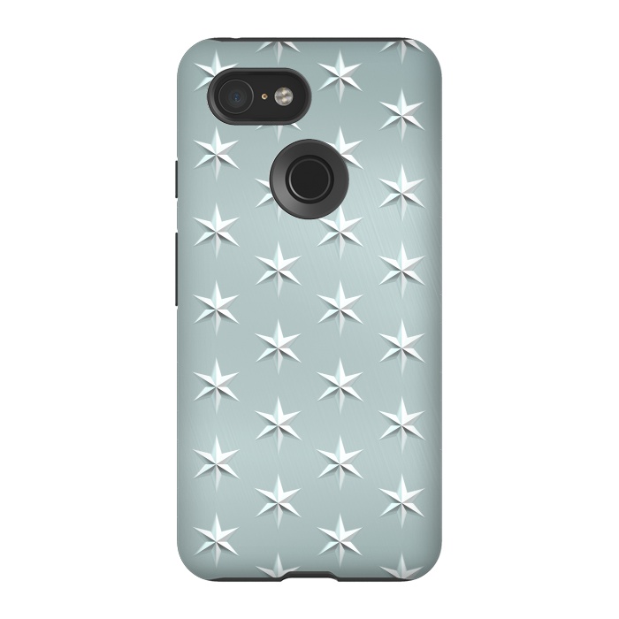 Pixel 3 StrongFit Silver Stars On Teal Metal by Andrea Haase