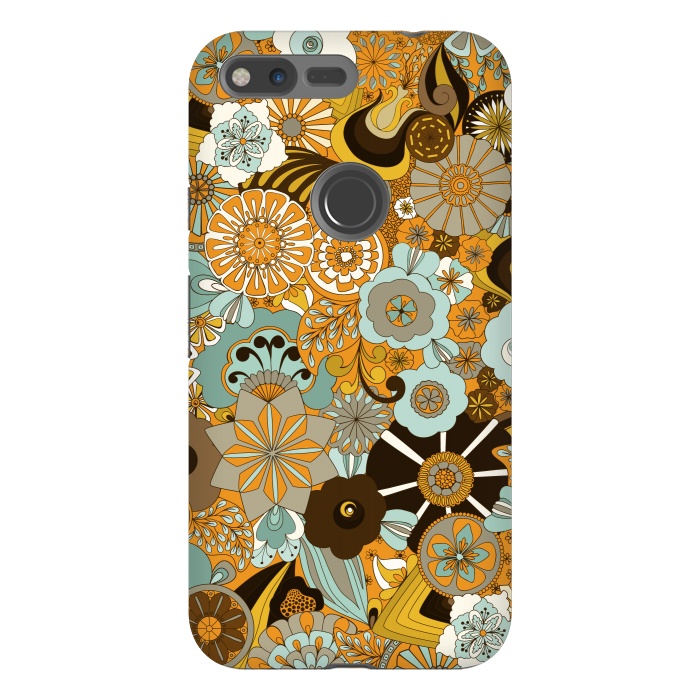 Pixel XL StrongFit Flowers, Flowers Everywhere Mustard and Blue by Paula Ohreen