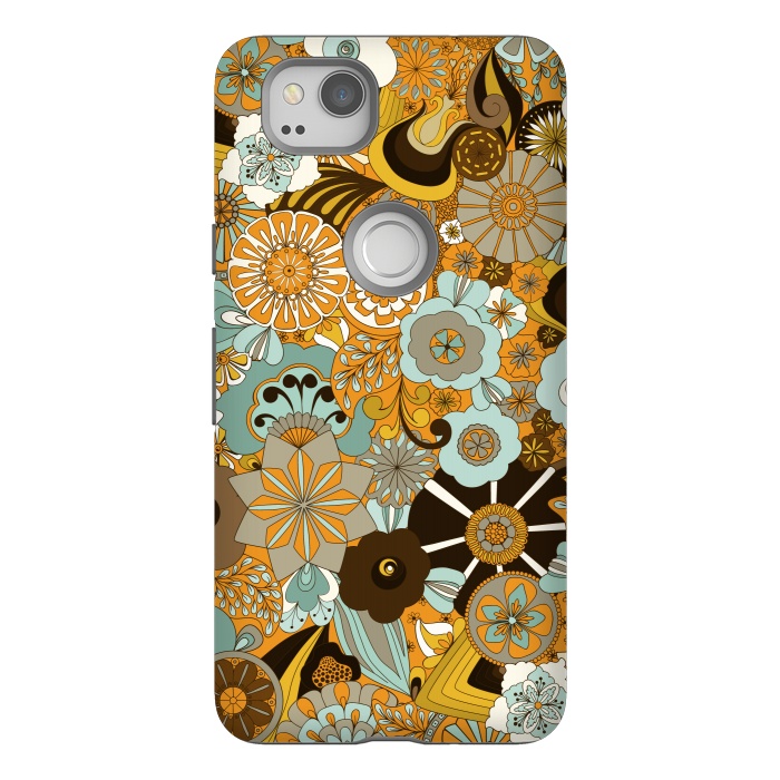 Pixel 2 StrongFit Flowers, Flowers Everywhere Mustard and Blue by Paula Ohreen