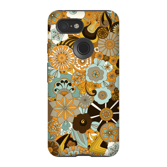 Pixel 3 StrongFit Flowers, Flowers Everywhere Mustard and Blue by Paula Ohreen