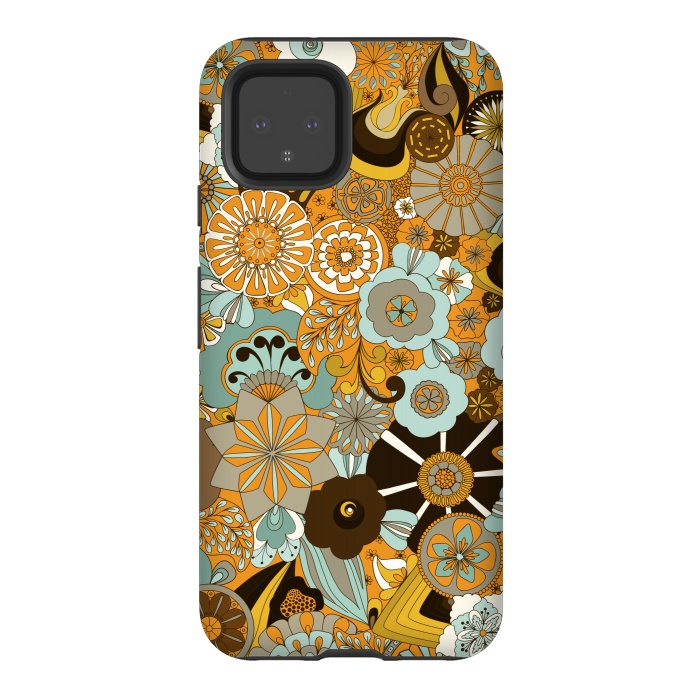 Pixel 4 StrongFit Flowers, Flowers Everywhere Mustard and Blue by Paula Ohreen