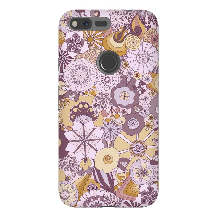 Pixel XL StrongFit Flowers, Flowers Everywhere Purple and Mustard by Paula Ohreen