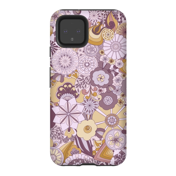 Pixel 4 StrongFit Flowers, Flowers Everywhere Purple and Mustard by Paula Ohreen