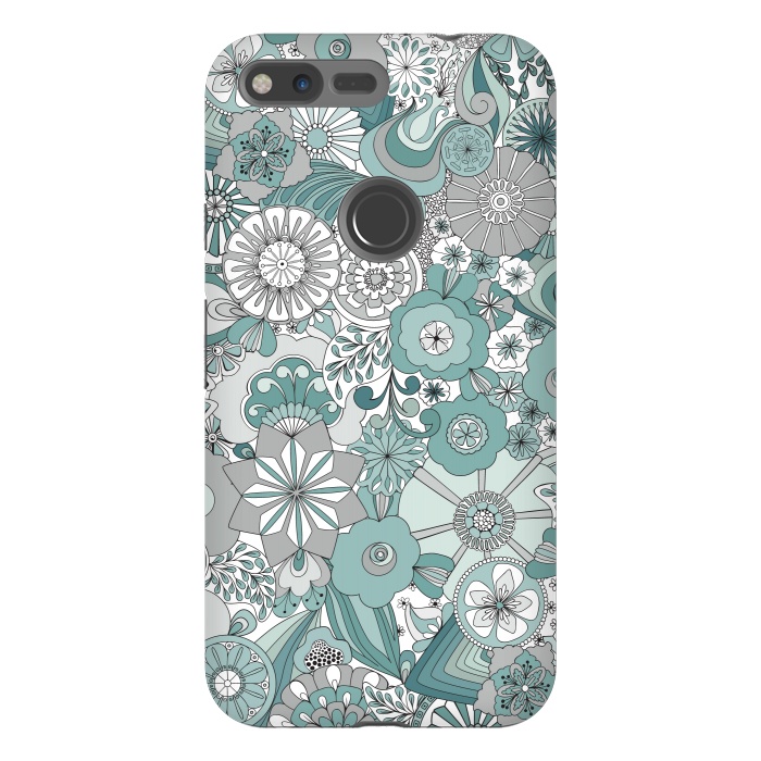 Pixel XL StrongFit Flowers, Flowers Everywhere Teal and Gray by Paula Ohreen