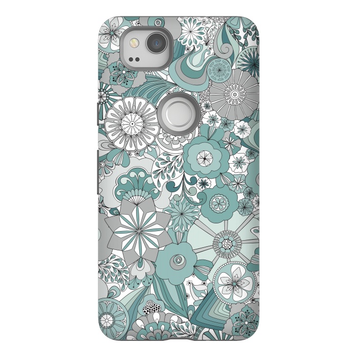 Pixel 2 StrongFit Flowers, Flowers Everywhere Teal and Gray by Paula Ohreen