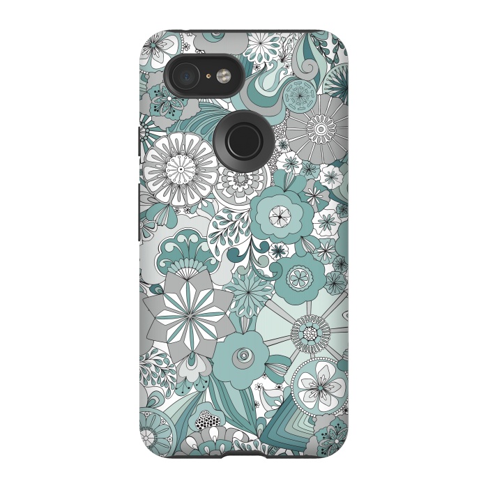 Pixel 3 StrongFit Flowers, Flowers Everywhere Teal and Gray by Paula Ohreen