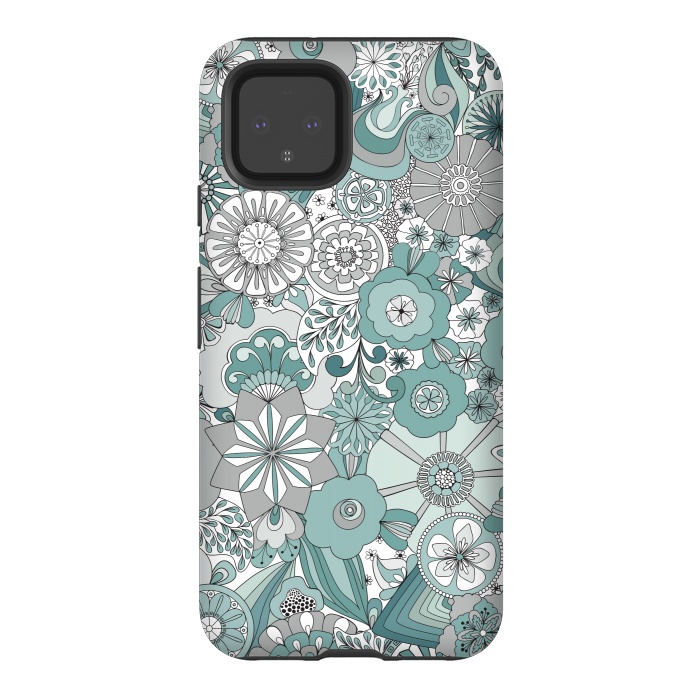 Pixel 4 StrongFit Flowers, Flowers Everywhere Teal and Gray by Paula Ohreen