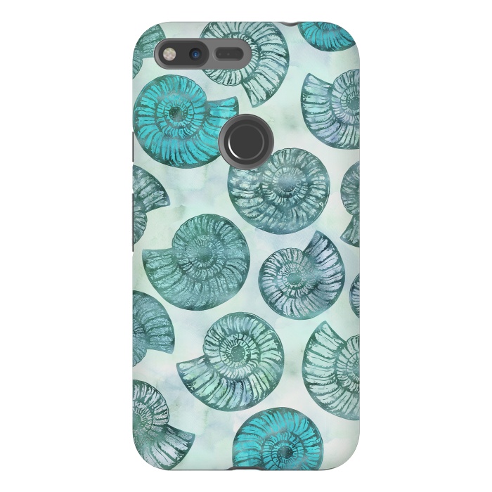 Pixel XL StrongFit Teal Fossils And Ammonites by Andrea Haase