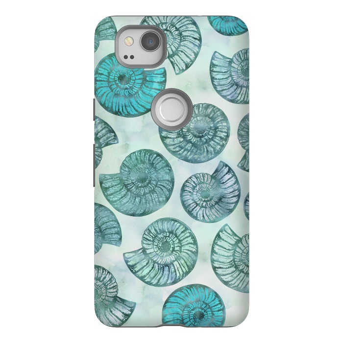 Pixel 2 StrongFit Teal Fossils And Ammonites by Andrea Haase
