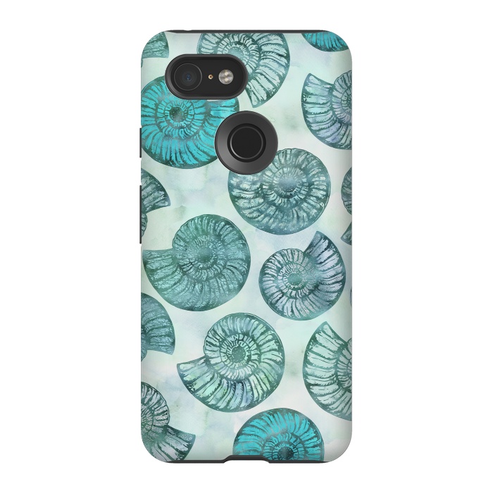 Pixel 3 StrongFit Teal Fossils And Ammonites by Andrea Haase