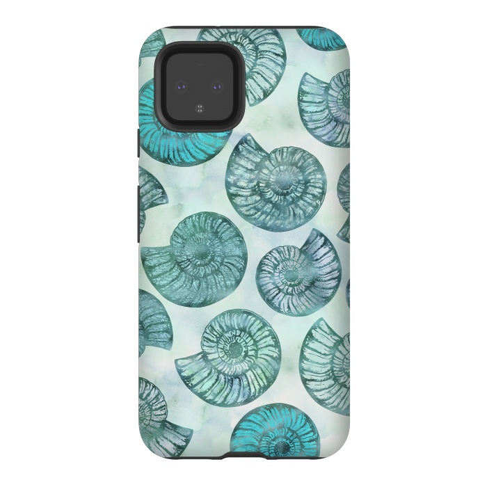 Pixel 4 StrongFit Teal Fossils And Ammonites by Andrea Haase