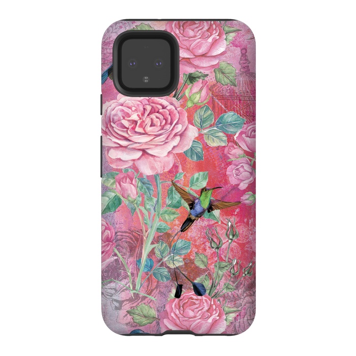 Pixel 4 StrongFit Roses and Hummingbirds by  Utart